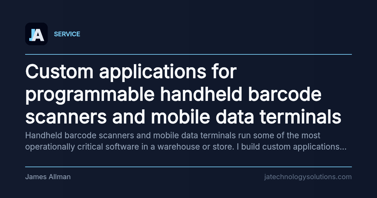 Custom applications for programmable handheld barcode scanners and mobile data terminals share card