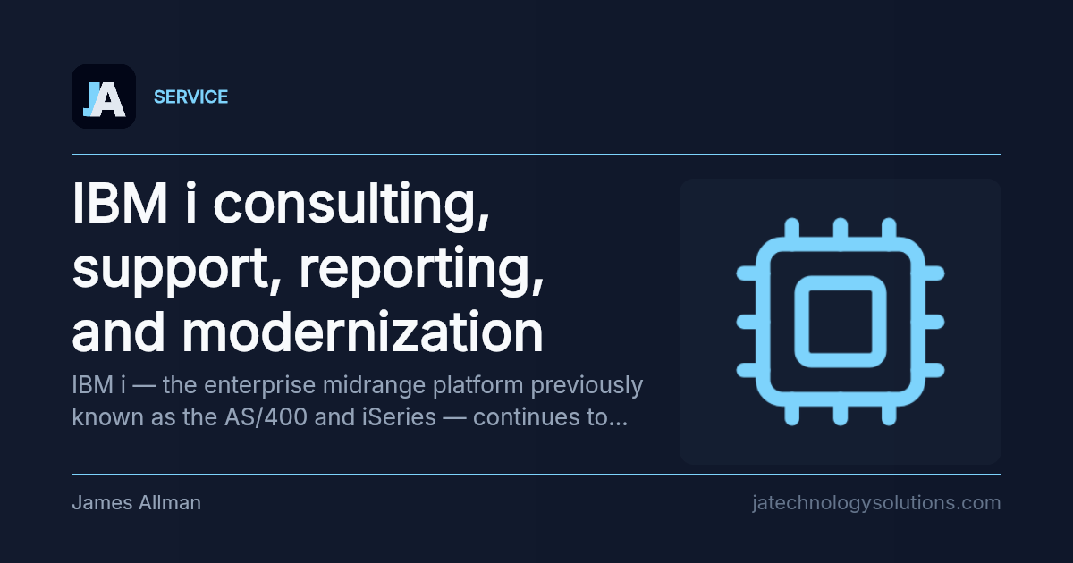 IBM i consulting, support, reporting, and modernization share card